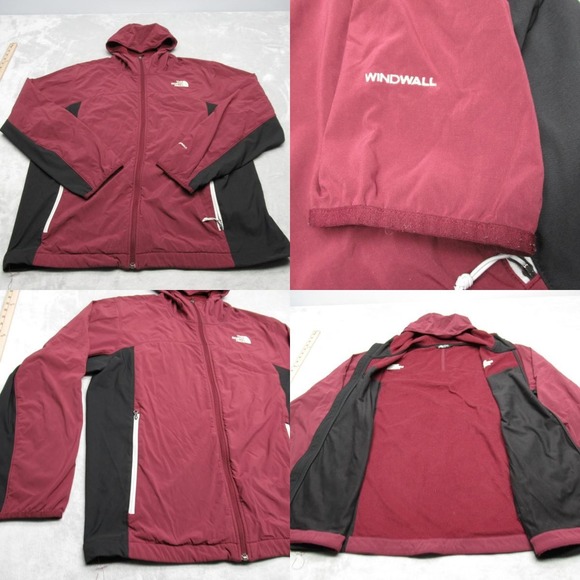North Face Windwall Jacket Men XL Burgundy Full Zip Lightweight Hood Hiking READ - Picture 1 of 16